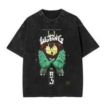 Heißer Verkauf Clan Wu Tang Globale Tour Mercah Grafikdruck T-Shirt Harajuku Mode Übergroßes T-Shirt Unisex Vintage Gewaschene Baumwolle Oberteile
