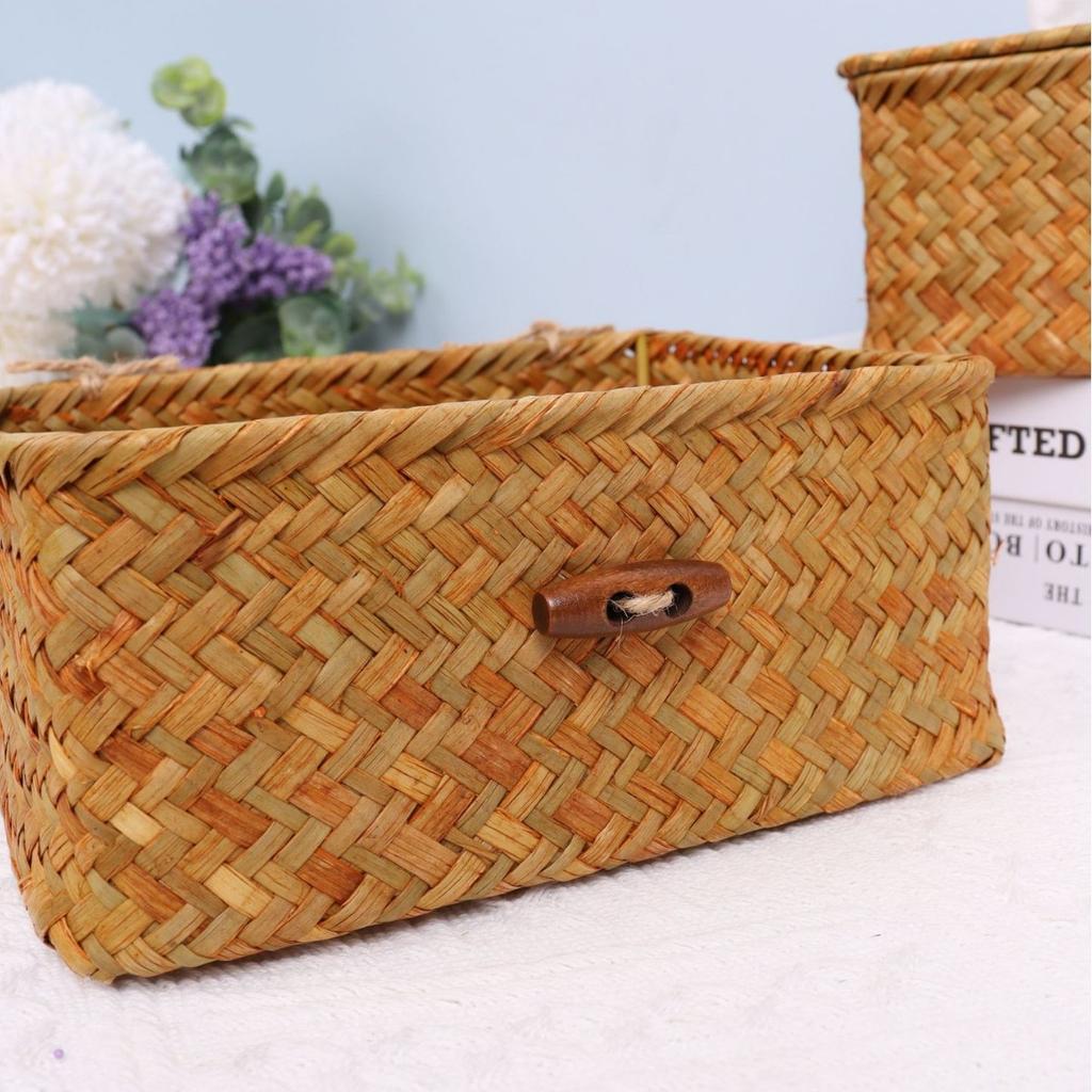 Chic Woven Storage Basket with Lid - Decorative Artistic Tissue Box Holder for Living Room, Rectangular Fabric Organizer for Cosmetics & Accessories