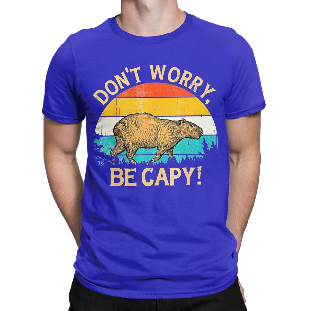 Vintage Capybara Retro Style Dont Worry Be Capy TShirt Unisex Round Neck 100 Cotton T Shirts Short Sleeve Tees Original Clothes