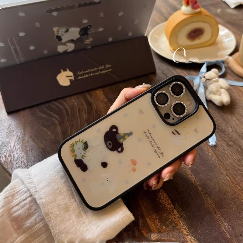 New INS Cream Sweetheart Bear Blue Bow Phone Case For iPhone 17Promax Air 16 15 14 12 13 11Pro Max Plus Anti Fall Advenced Cover