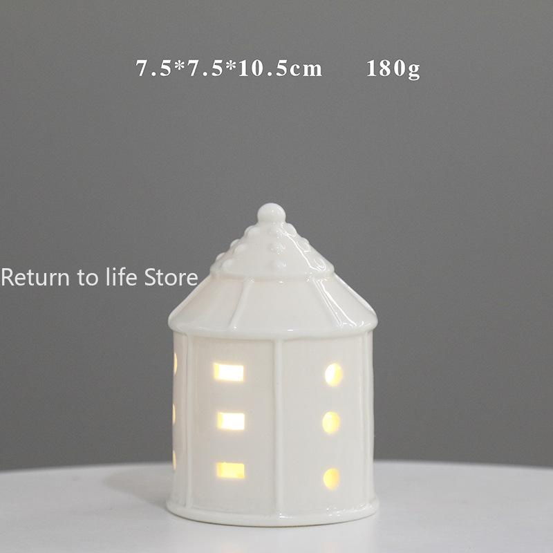 

White Xmas Ornaments LED Lights Festival Decorations Ceramic Home Decor Cone House Christmas Light