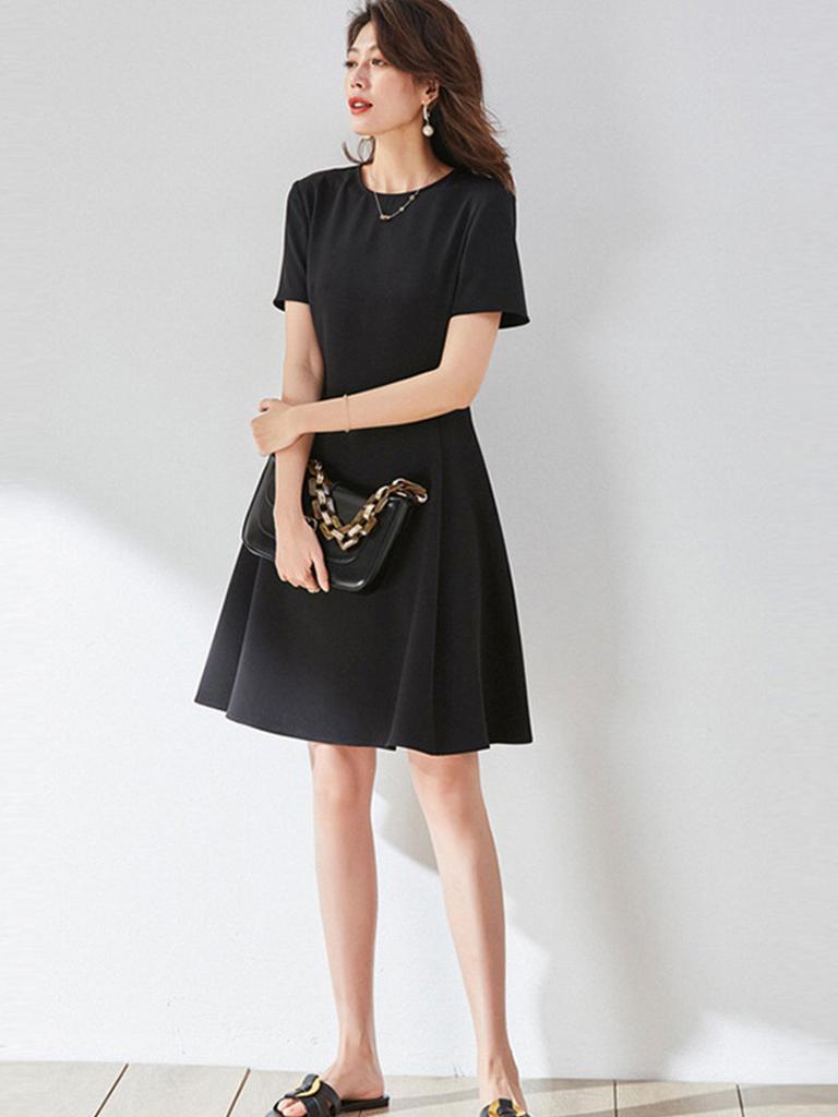 Summer Elegant A Line Dress With High Waist For Women In Solid Color