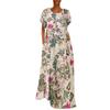 Women Round Neck Half Sleeve Flower Print Robes Style  Kaftan Loose Long Dress