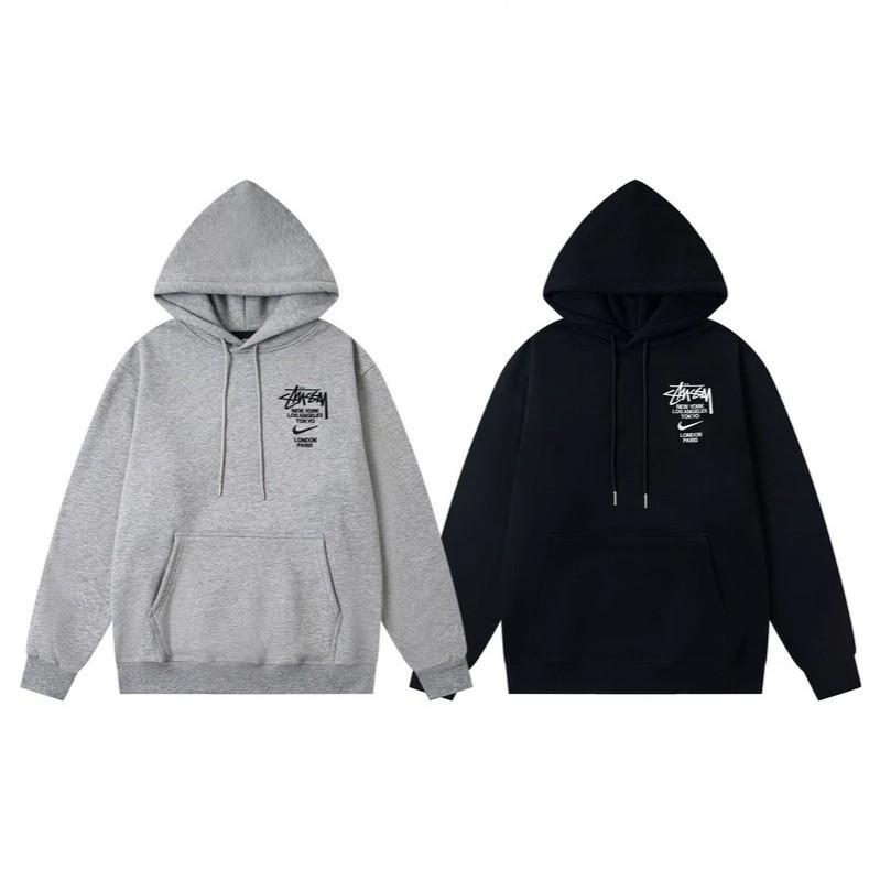 Cross-border Trendy Brand Stussy Solid Color Logo Letter Embroidery Casual Pullover Hooded Sweatshirt, Unisex