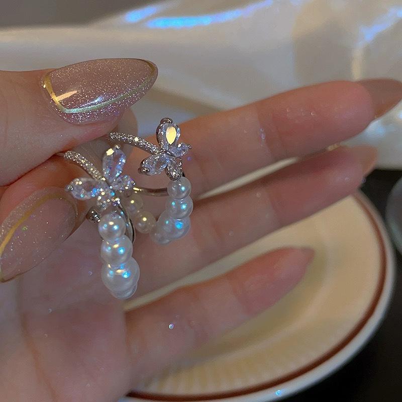 New zircon butterfly stud earrings temperament pearl earrings earrings women's new fashion