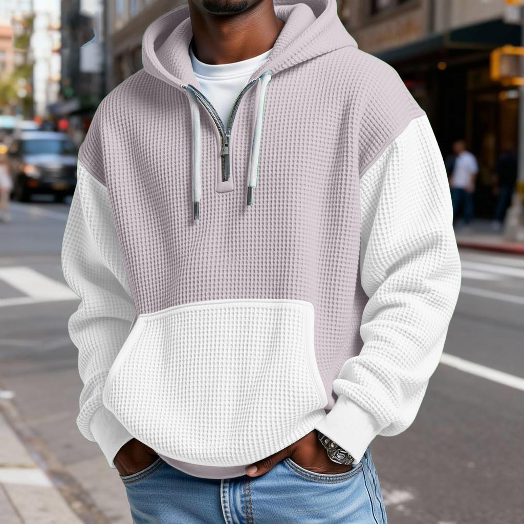 Sudadera con Capucha para Hombre de Moda Trendy con Media Cremallera, Pulóver, Textura Polar Gruesa