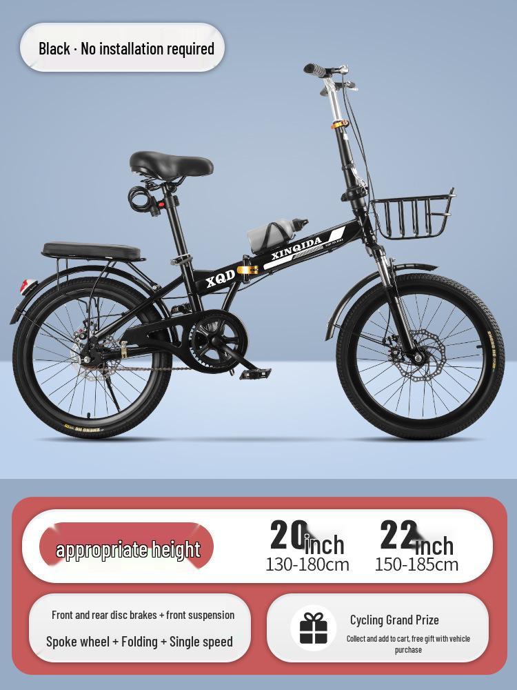20/22-Inch Portable Folding Bicycle for Adults: No Assembly, Variable Speed, Shock-Absorbing Pedals