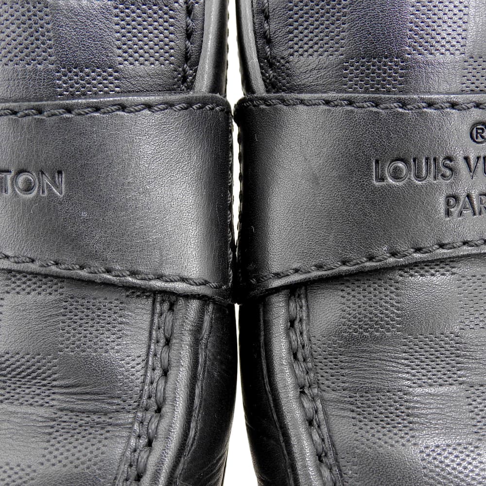 LOUIS VUITTON Damier Infini Embossed Logo Square Toe Flat Loafers Men's Black Size 6 1/2 FA0086 shoes 6.5 blackUsed