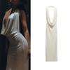 Spring New Fashion Style Elegant Sexy White Open Back Deep V Ruched Hanging Collar Dress 8342340