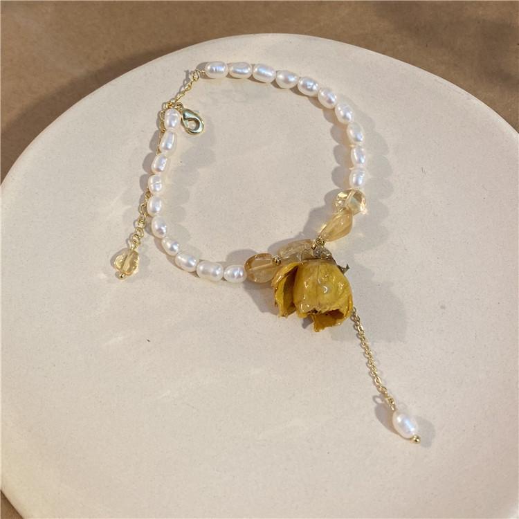 

инс элегантный темперамент серьги с бессмертными цветами серьги ретро мори роза цветок пресноводный жемчуг браслет ювелирные изделия женщины