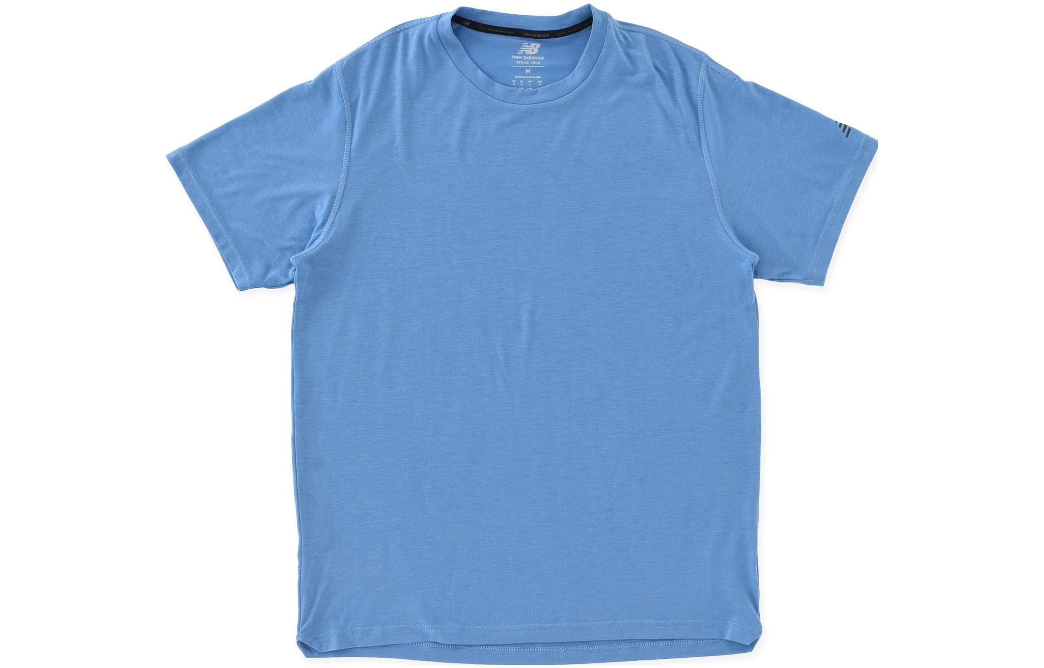 New Balance RW Tech T Shirts Men s Blue Crew Neck Moderate Straight Fit MT23059-HER M