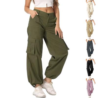 Women's Wide-leg, High-waisted, Multi-pocket, Loose-fitting Straight-leg Cargo Trousers