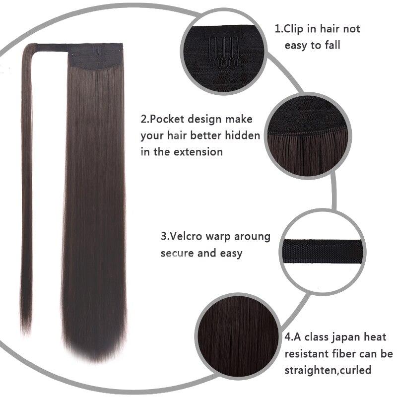 MISS WIG Long Straight Clip In Hair Tail False Hair Ponytail Hairpiece With Hairpins Synthetic Hair Pony Tail Hair Extension