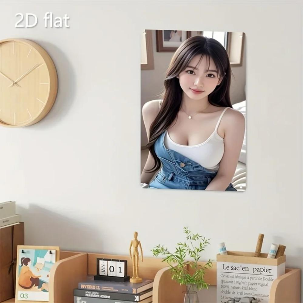 Metal Wall Art Woman Face Poster Korean Asian Beauty Durable Iron Sign for Home Bar Cafe Christmas Gift