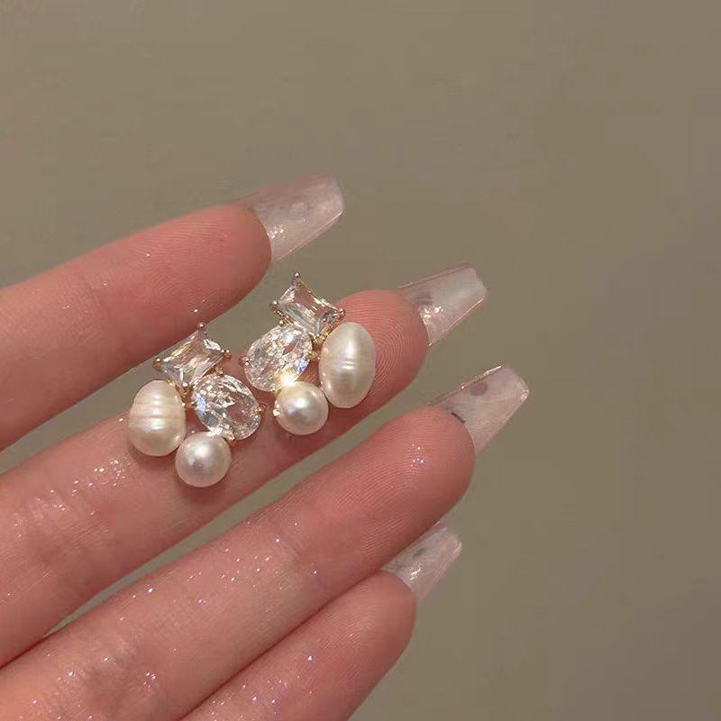 

Элегантные квадратные серьги с цирконием и жемчугом для женщин - новый популярный дизайн Pearl Earrings