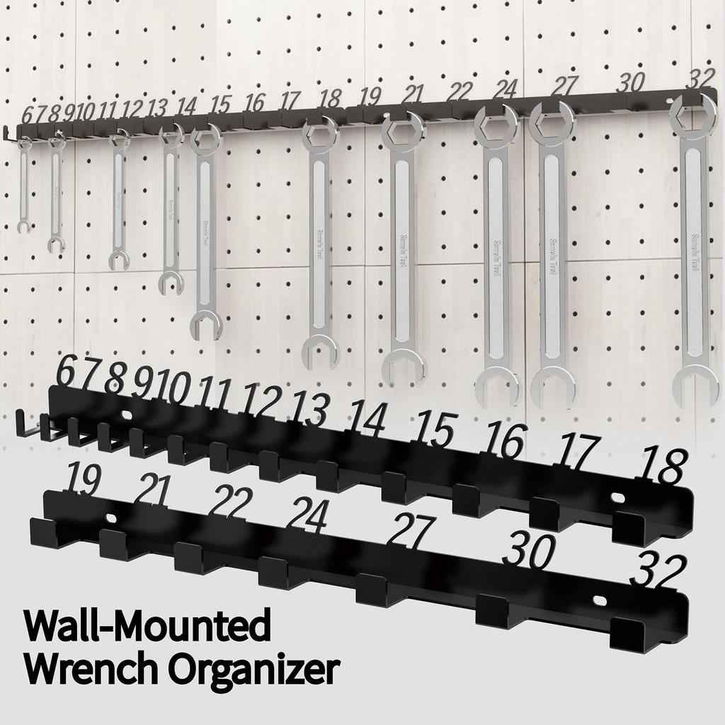 Metal Wall-Mounted Wrench Organizer Heavy Duty Mechanic Socket Tool Holder for Garage Shed Work Van Garden Shop