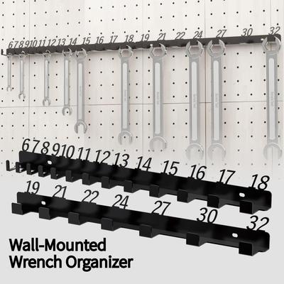 Metal Wall-Mounted Wrench Organizer Heavy Duty Mechanic Socket Tool Holder for Garage Shed Work Van Garden Shop