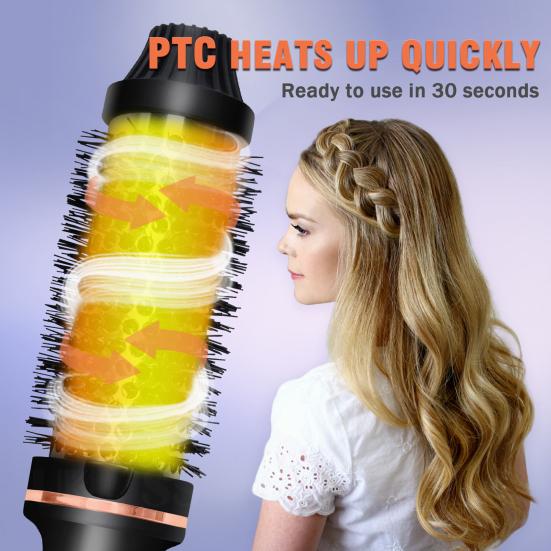 3-In-1 38MM Hair Curling Iron Brush Fast Heating Thermal Brush Fast Heating Negative Ion Heated Round Brush Electric Hair Curling Wand Tools