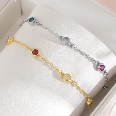Fashionable Six-Color Copper Christmas Bracelet with Micro-Inlaid Zircon and Electroplated Gold