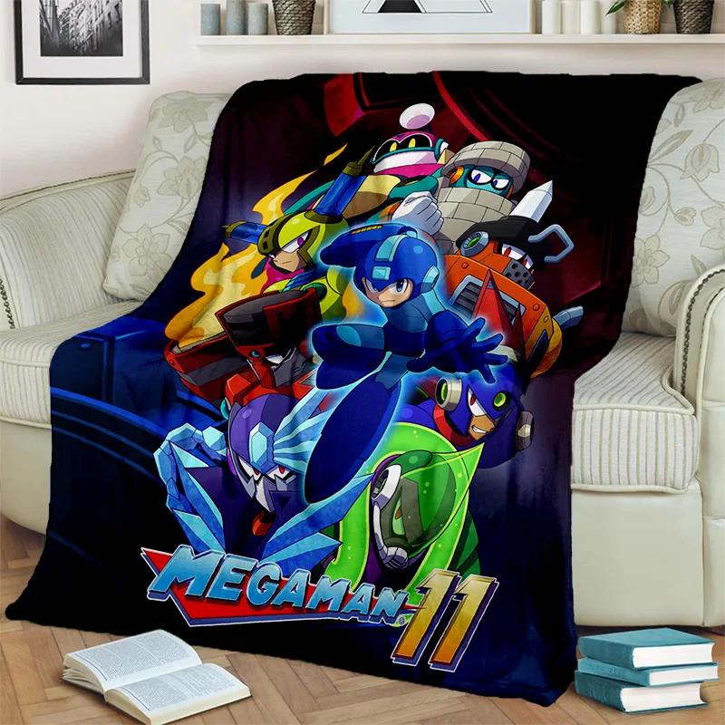 Koc Kreskówkowy Retro Gry Megaman Rockman, Miękki Koc do Rzucania do Domu Sypialni Łóżka Sofy Pikniku Podróży Biura Koc Okrywowy dla Dzieci