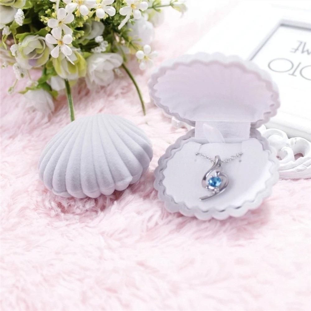 Muschelförmiges Design Muschelförmige Schmuckschatulle Flanellfutter Ring Ohrring Vitrine Hochzeitsgeschenk