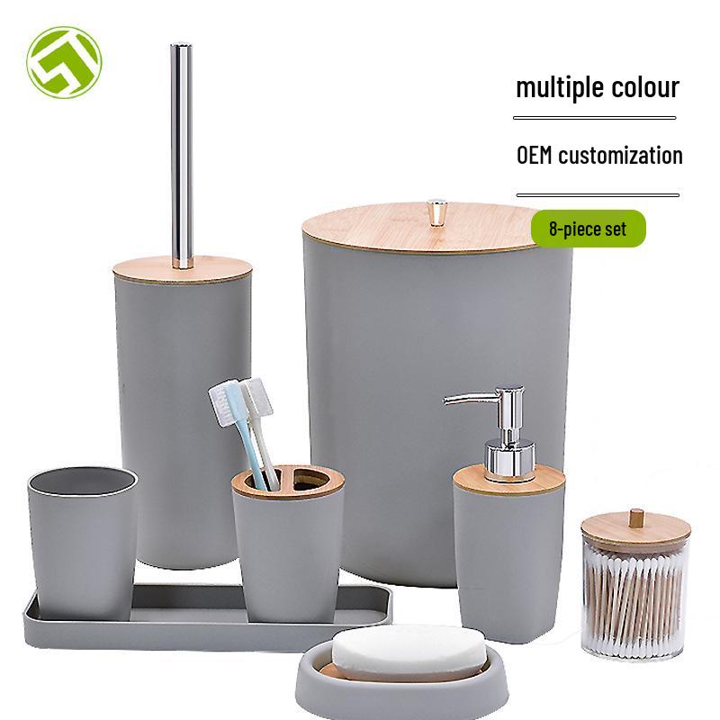 4-Piece Bamboo Bathroom Set: Liquid Soap Dispenser and Cup for Creative Hotel Washbasin