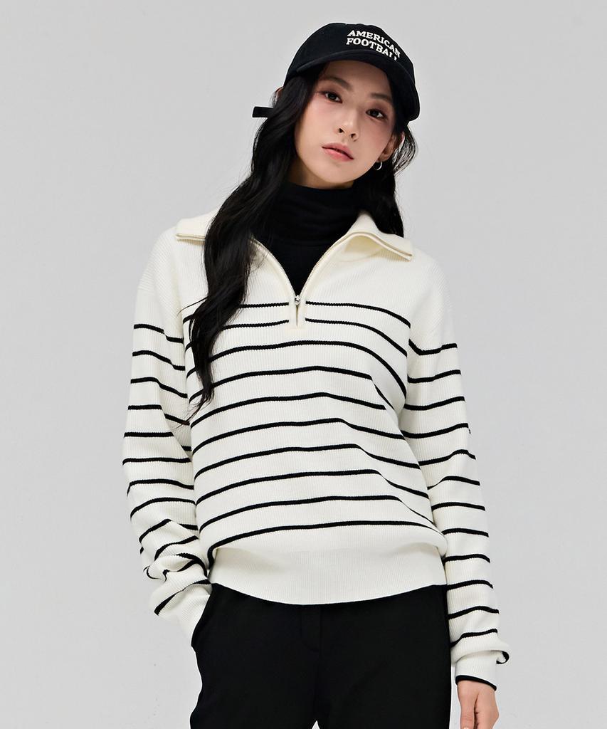 CHASECULT Women'S Half-Zip Striped Sweater - Ivory