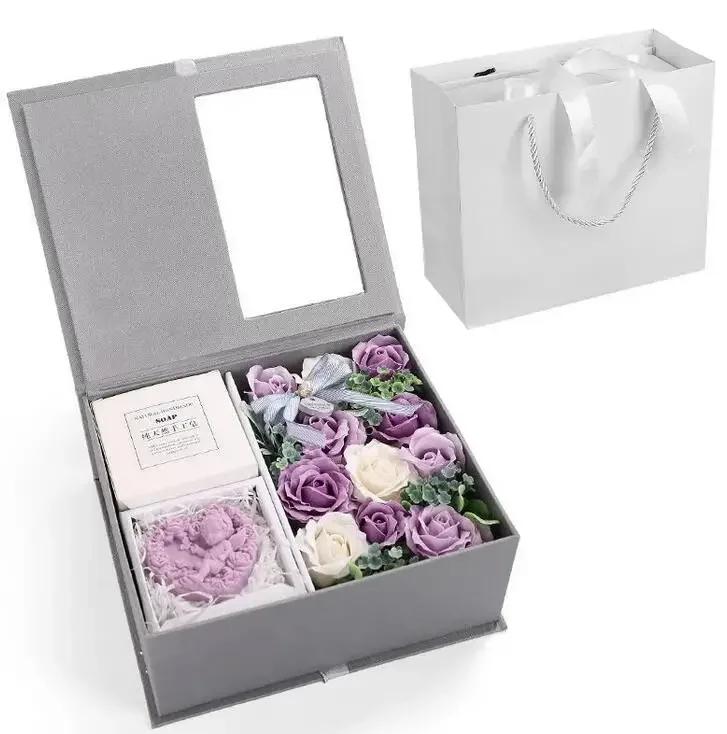 

Подарочная коробка с мыльными цветами ко Дню святого Валентина, вечный подарок на День матери, день рождения, искусственные цветы розы, украшение для свадебной вечеринки фиолетовый