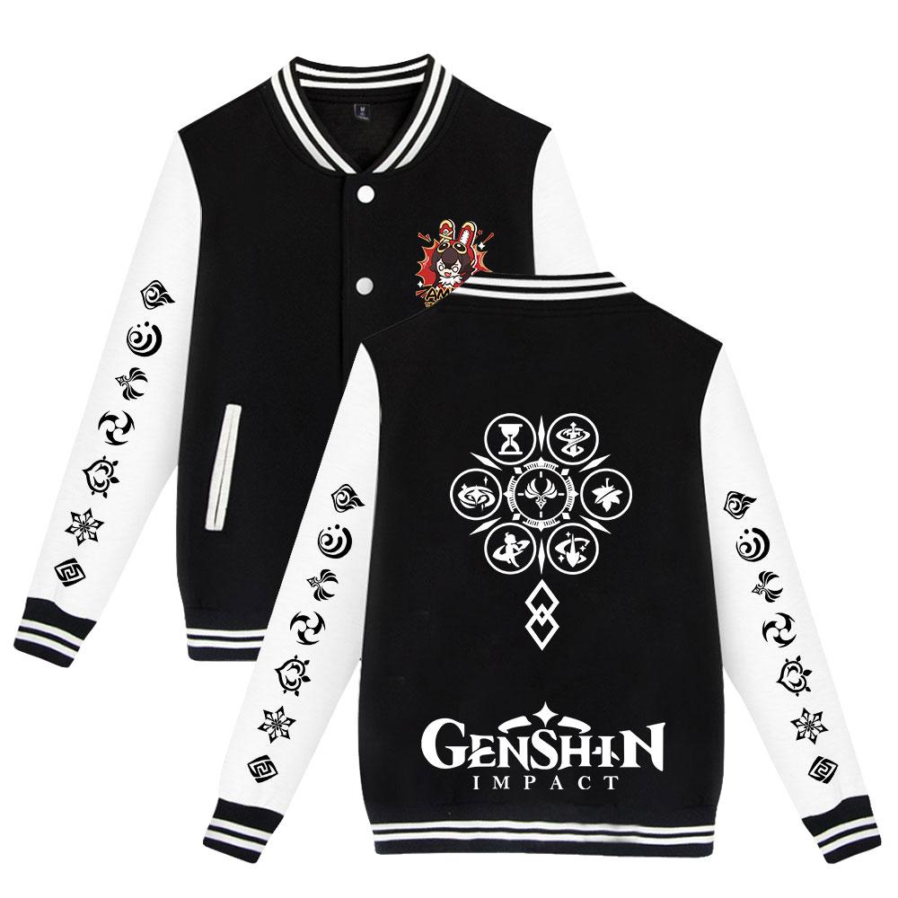 Genshin Impact Druck Herren Damen Jacke Mantel Sweatshirts Hoodie Baseball Uniform Streetwear Jungen Mädchen Strickjacke Oberteile Kleidung