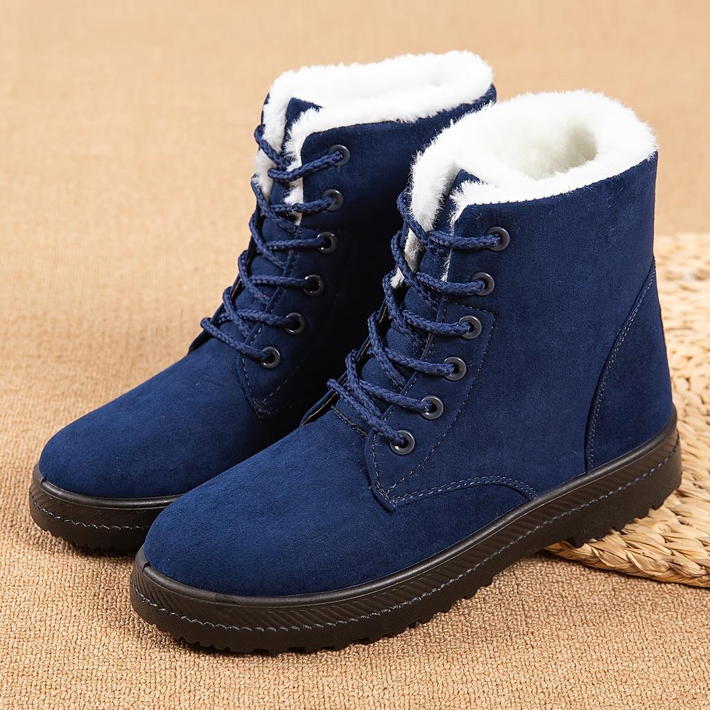 Women'S Ankle Boots - Winter Warm Round Toe Flat Shoes with Lace-Up Closure, Non-Slip Rubber Sole, & Accent Ladies Winter Boots