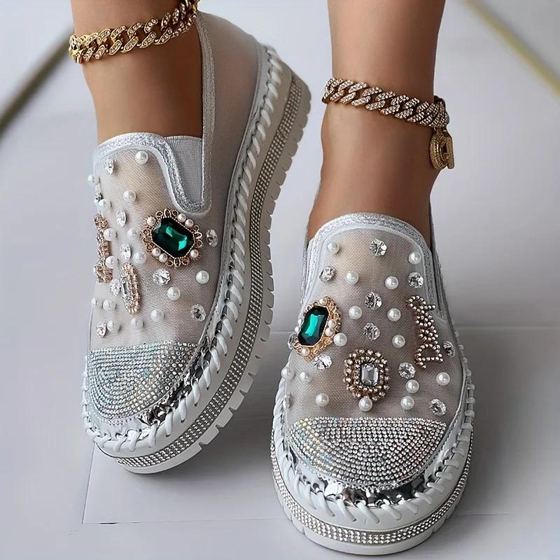 Fashion Mocassins À Enfiler Pour Femmes, Baskets En Maille, Décor Biscuits, Chaussures Plates Basses