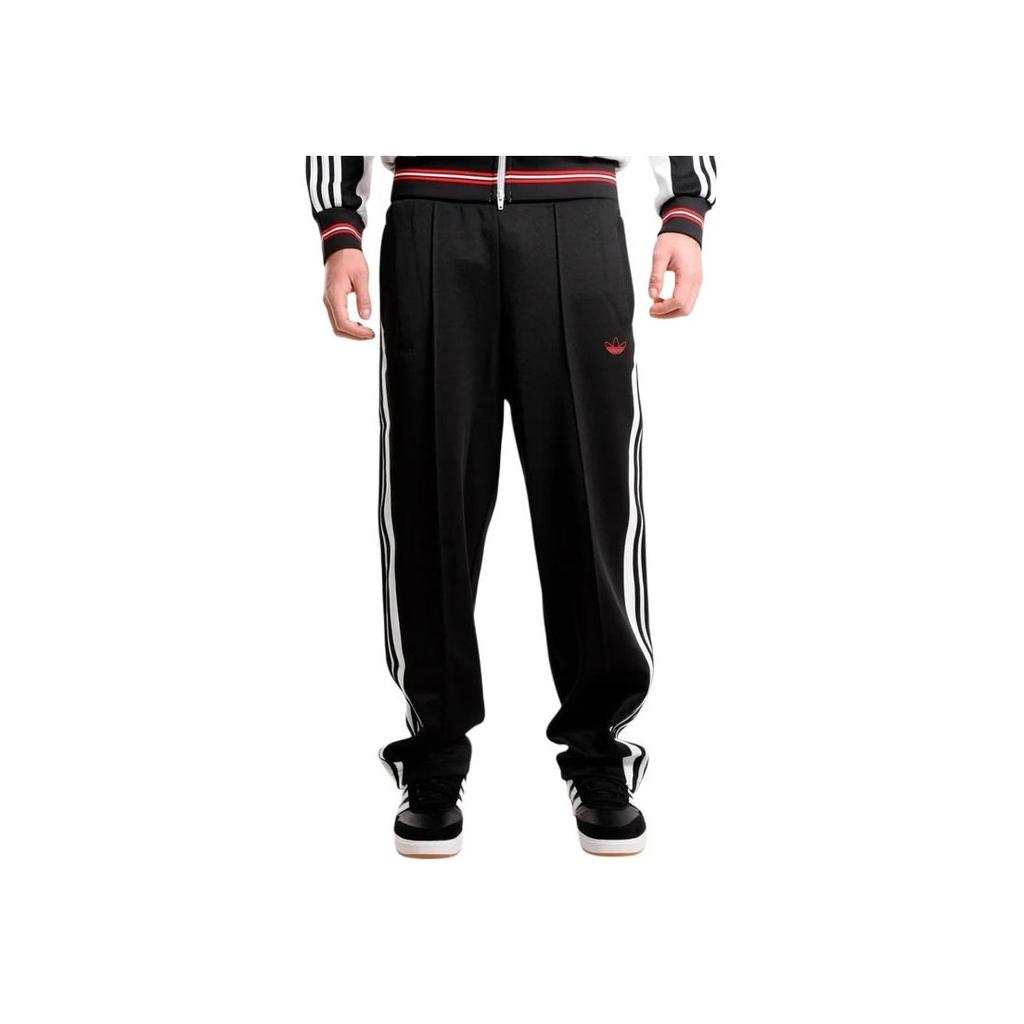 Adidas Originals SS25 Classic Sports Series Striped Retro Comfortable Soft Lace-Up Straight Leg Casual Pants Unisex Bottoms Black JP1165