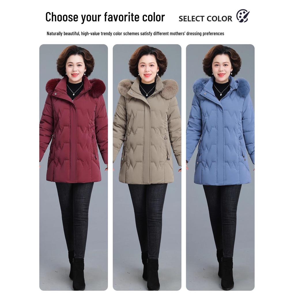 2025 Women's Stylish Hooded Mid-Length Winter Coat: Warm, Cotton-Padded Jacket for Middle-Aged and Elderly