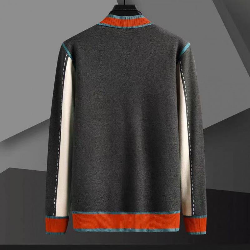 Men's Trendy Color Block V-neck Knit Cardigan - Korean Style Autumn/Winter Sweater Coat