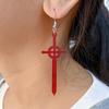 Gothic Simple Red Acrylic Sword Cross Pendant Dangle Earrings for Women Men Halloween Party Personality Jewelry Accessories Gift