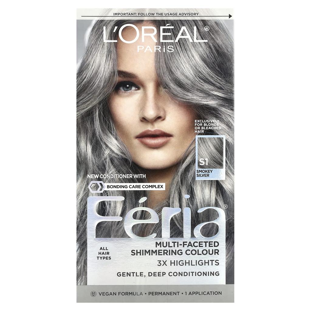 L'Oréal, Feria, Multi-faceted Shimmering Color, S1 Smokey Silver, 1 Time