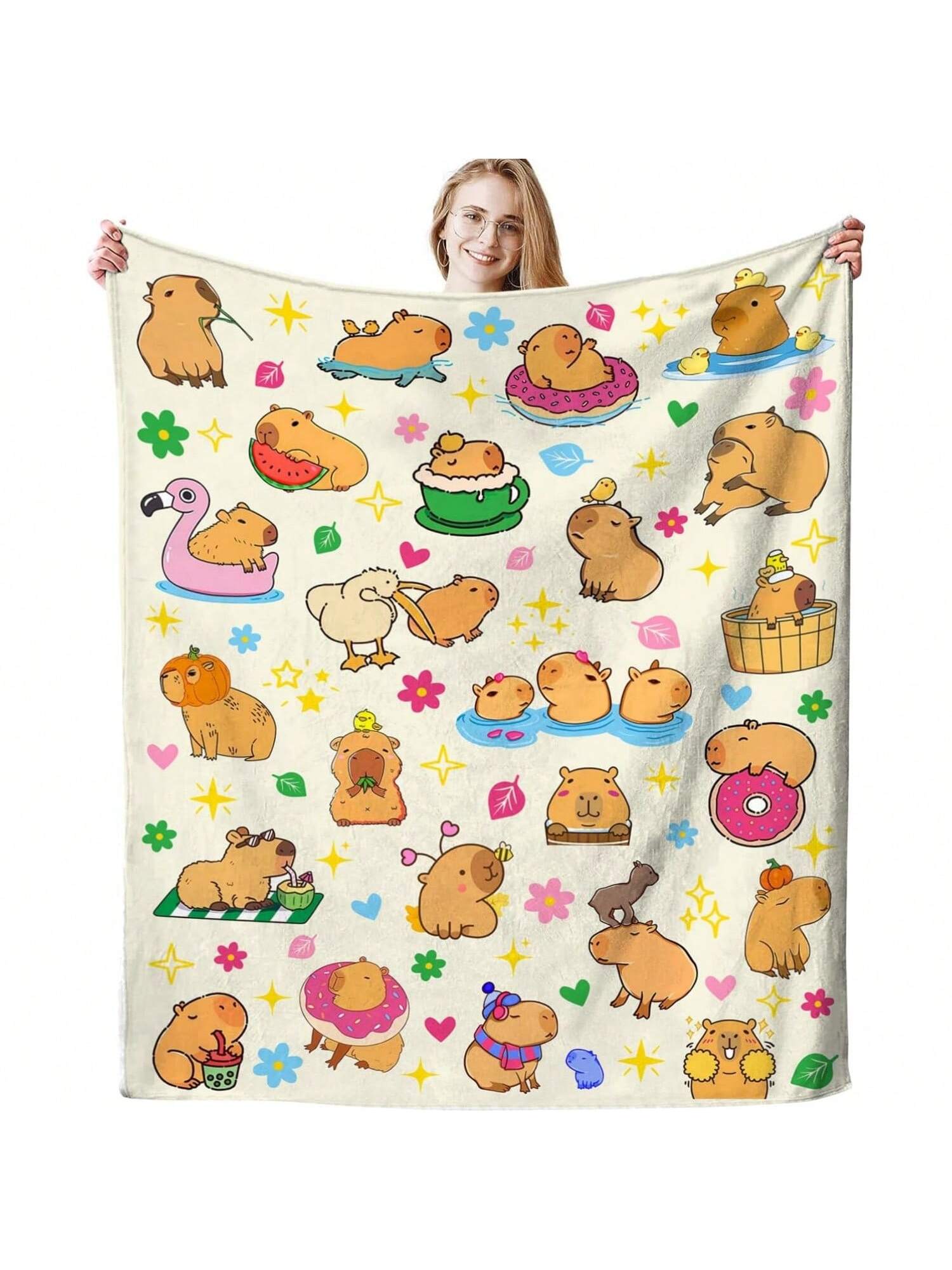 

Capybara Blanket Soft Cozy Warmth Flanne Capybaras Throw Blankets Bedding Decor For Capybara Lovers Women Adults 50x40 75X95CM серый