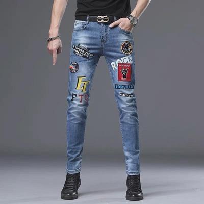Pánske džínsy slim fit elastické v kórejskom štýle s personalizovanou jesennou potlačou