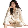 Ice Silk Pajamas Women'S Spring And Summer Thin Long-Sleeved Trousers Lapel Lazy Style Loungewear