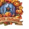 Easy Install Halloween Sign Wooden Hanging Decor Sign, Spooky Black Cat Pumpkin Witch Ghost Ornaments Window Decoration with Jute Rope, Festive
