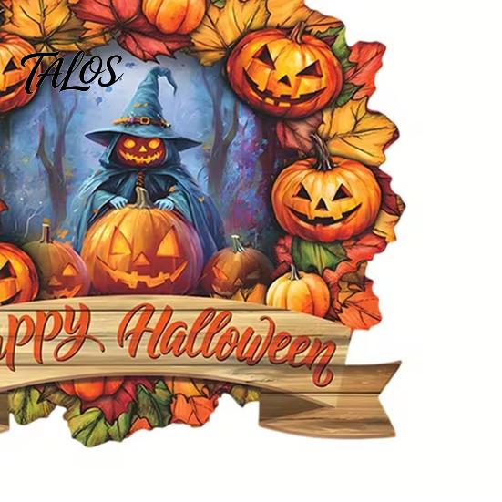 Easy Install Halloween Sign Wooden Hanging Decor Sign, Spooky Black Cat Pumpkin Witch Ghost Ornaments Window Decoration with Jute Rope, Festive