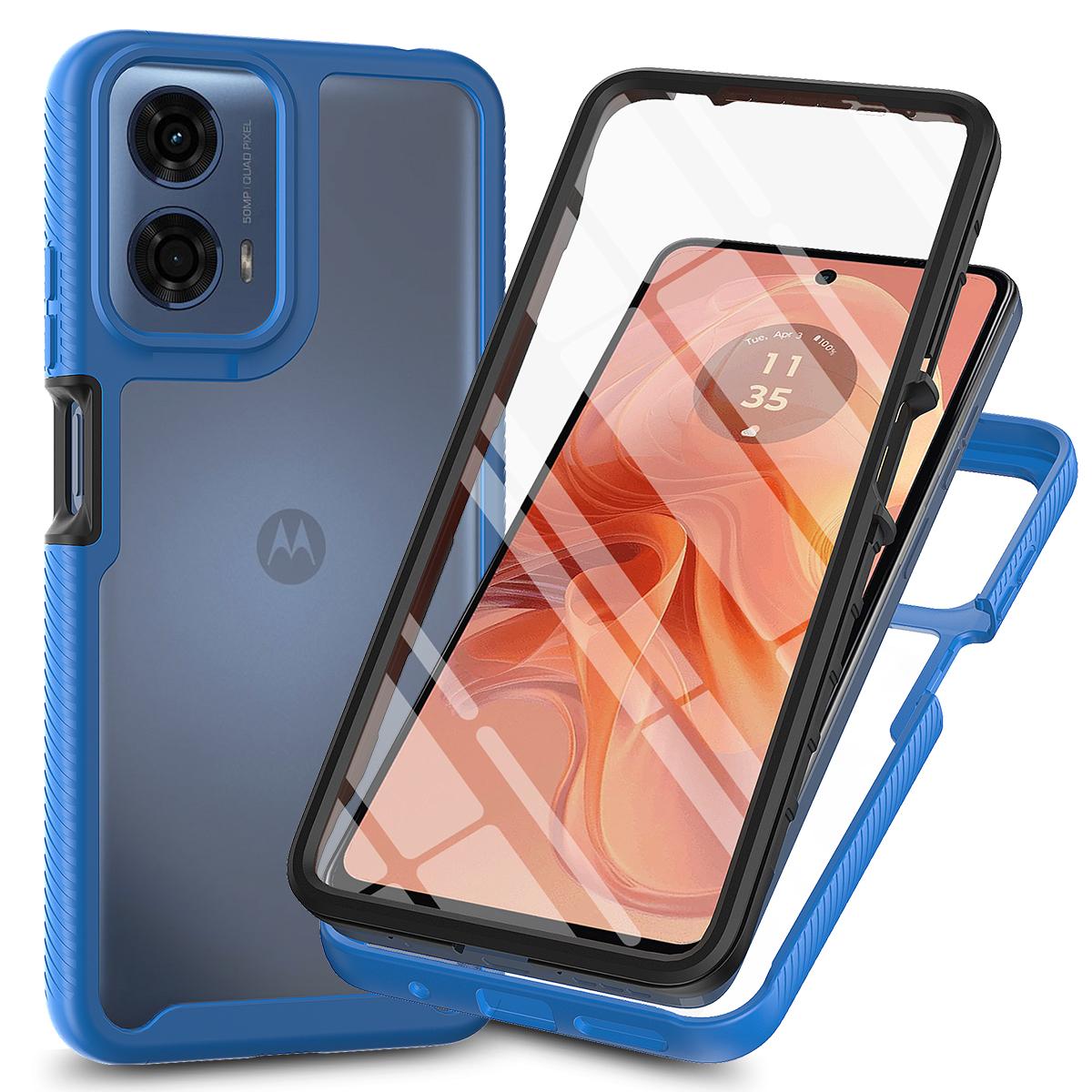 

Противоударный чехол для Motorola Moto E14 G04s G04 G14 G24 G54 G84 G55 G35 G05 E15 Полная защита TPU/PC Прозрачная крышка Встроенная защита экрана for Motorola E14 темно-синий