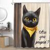 Shower Curtain Funny Black Cat Cute Animal Pet Modern Creative Bathroom Decor Curtains Set with Hooks, 70" W x 70" H