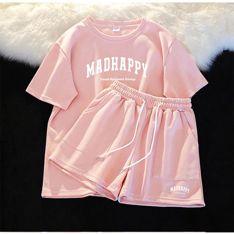 

Женский повседневный спортивный костюм-двойка 2025: Свободный топ с коротким рукавом и шорты для лета 3XL розовый