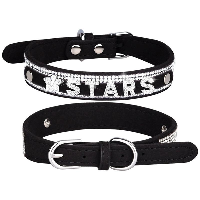 Sparkling Rhinestone Soft Suede Leather Dog Collar Dog Cat Rhinestone Collar Crystal Diamond Pet Dog Puppy Collar