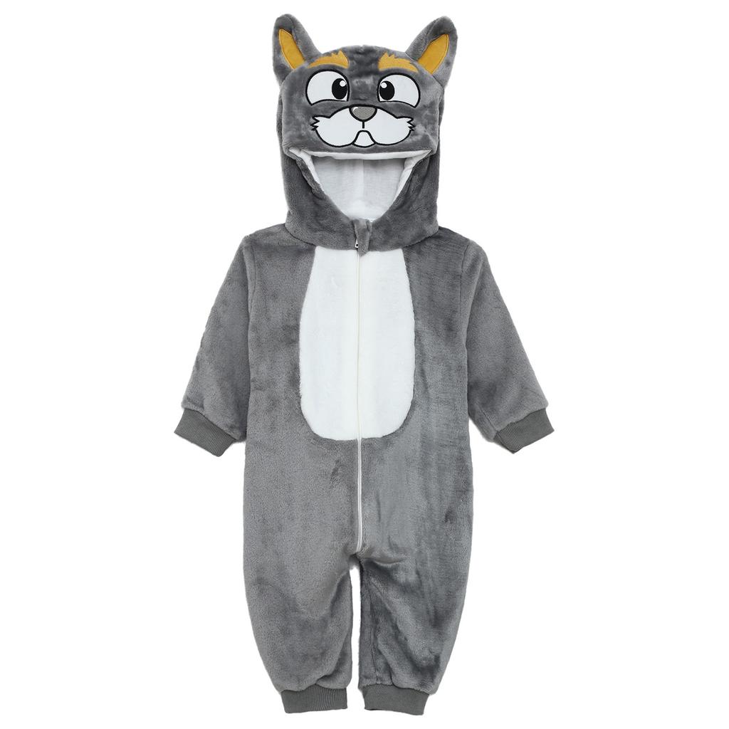 Baby Cute Animal Jumpsuit Hooded 3D Tail Long Sleeve Zip Up Cosplay Homewear