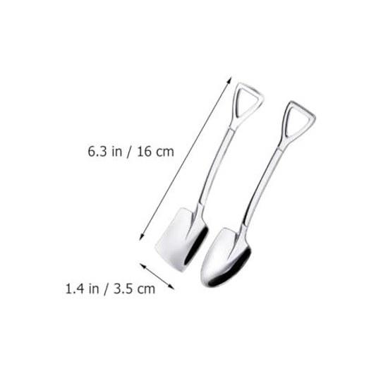 PACKOVE silver stainless steel fruit spoon portable small hanging loop creative spade-shaped shovel ideal cake pudding convenient afternoon tea set 4.