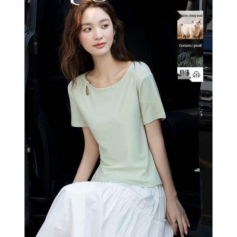 Dmana Women s Wool Lyocell Blend Round Neck T-Shirt L