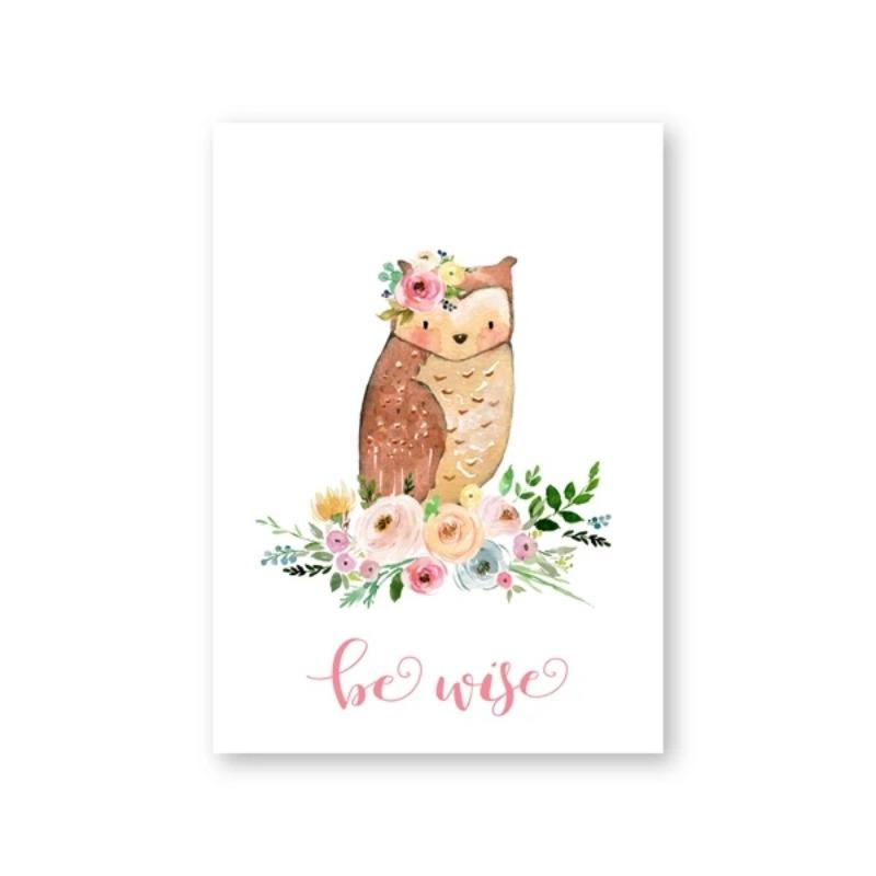 

Watercolor Woodland Animal with Flowers Art Poster Prints Canvas Painting Kids Girls Room Bedroom Office Home Wall Decoration 21cm×30cm NoFrame