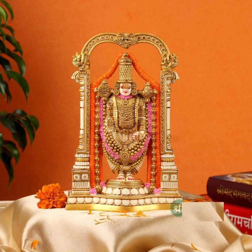 8" Tirupati Balaji Fine Painting Idol Decorative Showpiece Handcrafted Balaji Murti for Home Office and Gifting Purpose Sculpture, Golden, Pack of 1